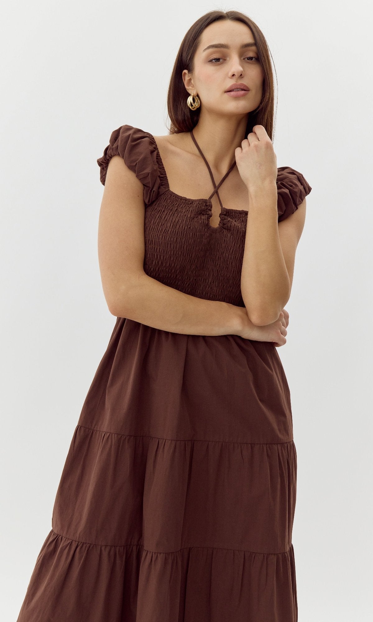 Allista Poplin Smocked Midi Dress