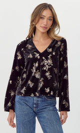 Lendi Sequined Velvet Blouse w/Tie Back