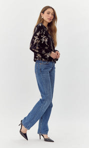 Lendi Sequined Velvet Blouse w/Tie Back