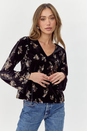 Lendi Sequined Velvet Blouse w/Tie Back