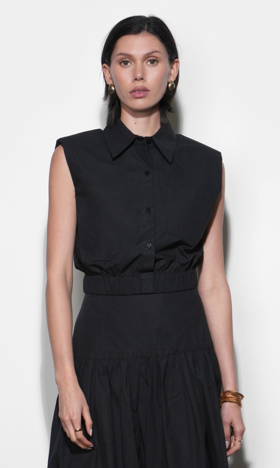 Oren Poplin Sleeveless Shirt With Elasticized Hem