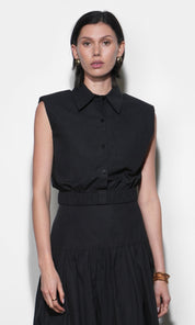 Oren Poplin Sleeveless Shirt With Elasticized Hem