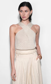 Ingrid Cross Front Halter Knit Top