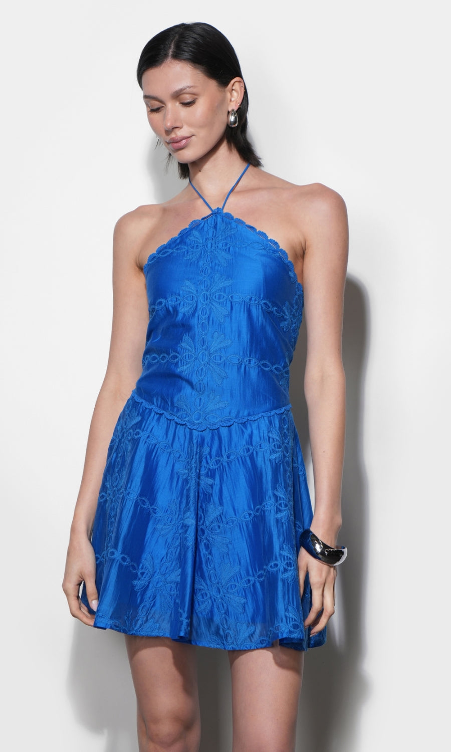 Callie Embroidered Halter Mini Dress
