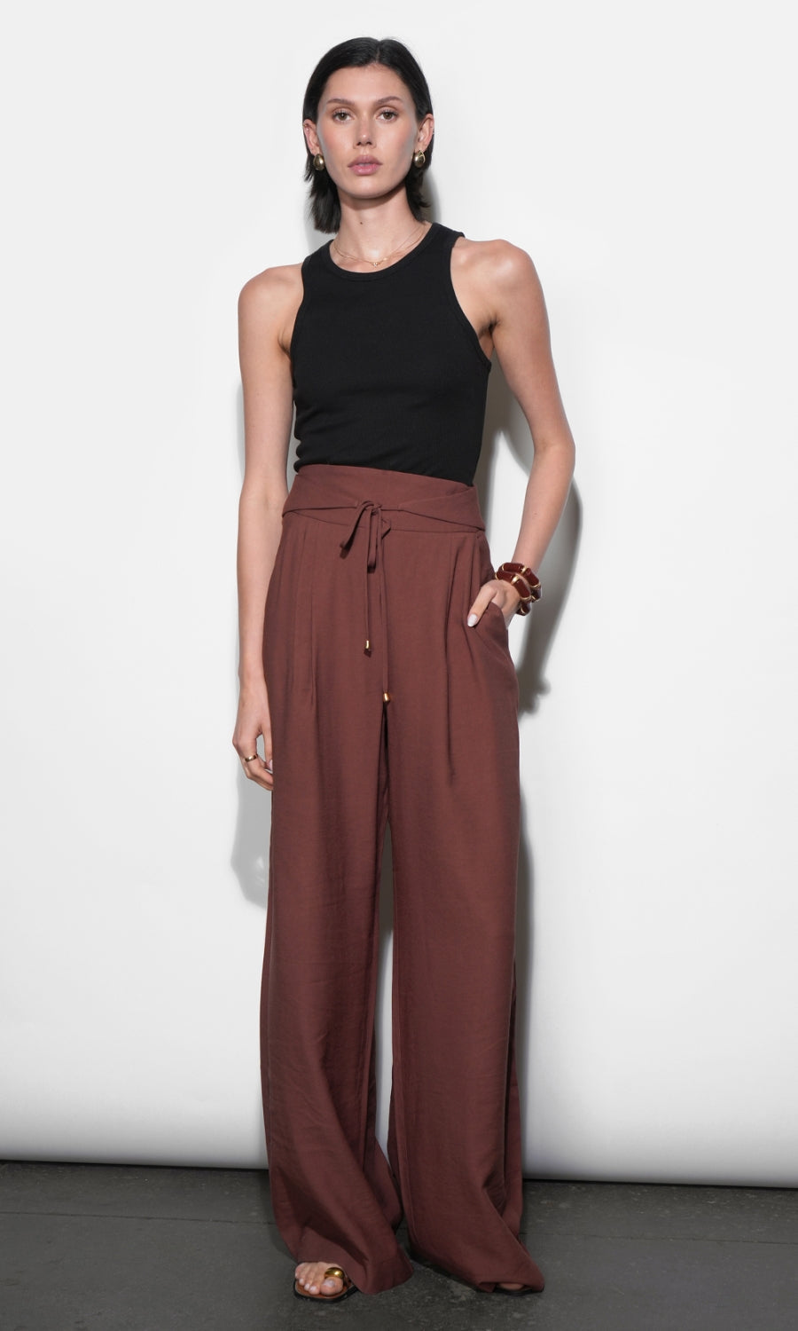 Taryn Waist Tie Detailed Wide Leg Pants