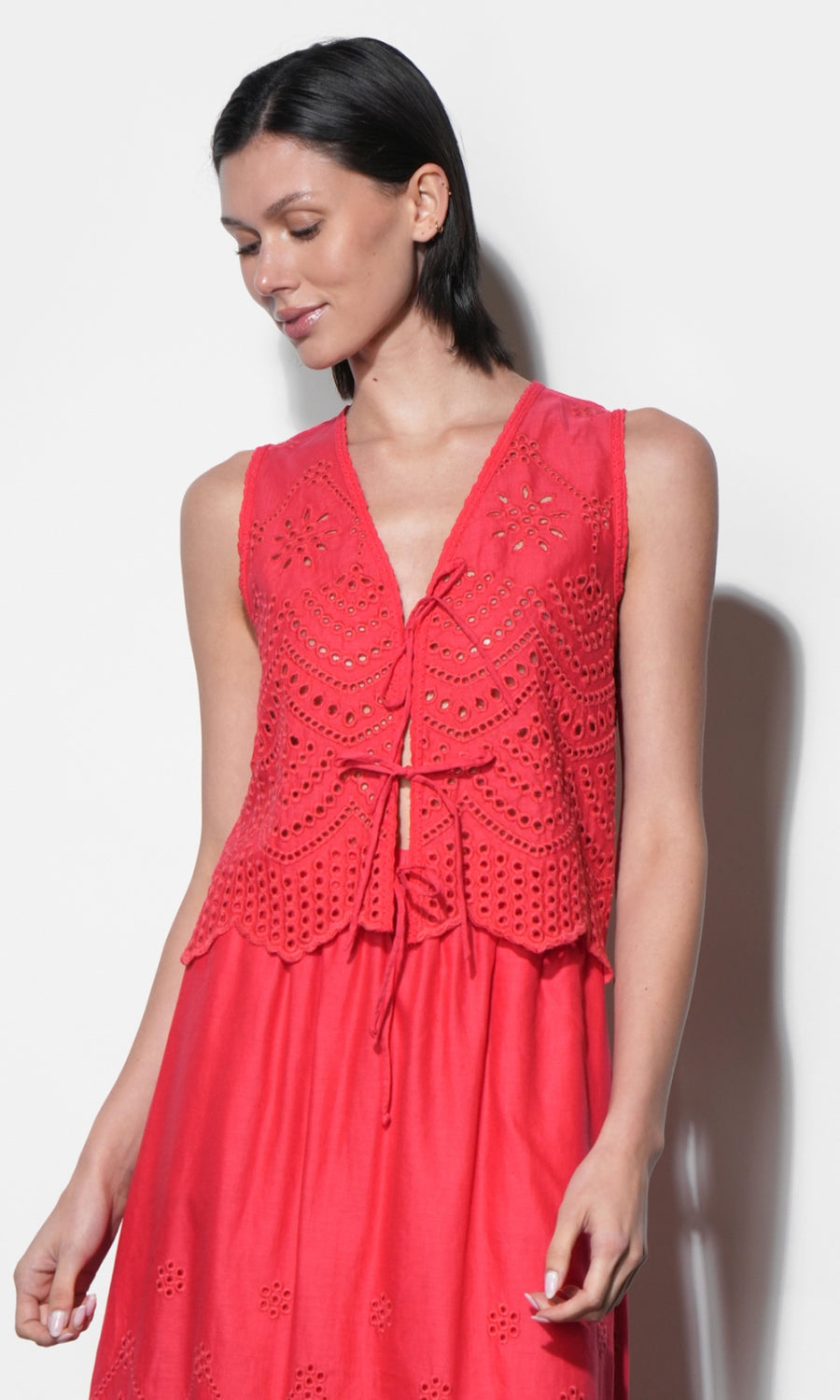 Effie Linen Blend Embroidered Vest Top