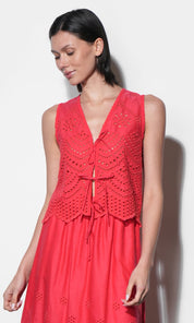 Effie Linen Blend Embroidered Vest Top