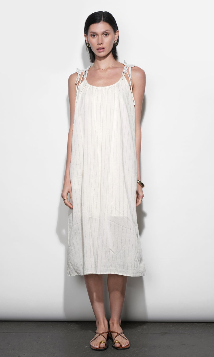Pauline Easy Stripe Midi Dress With Shoulder Detail