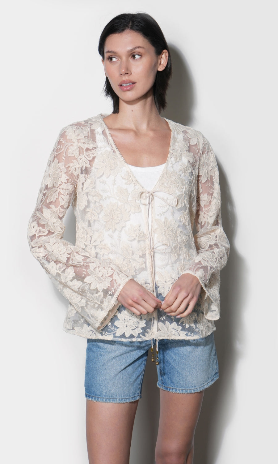 Zaylee Sheer Embroidery Lace Cardigan