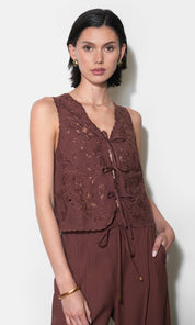 Faye Embroidered Tie Front Vest