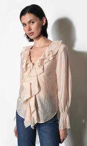Gemma Cascading Ruffle Button Front Long Sleeve Top