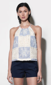 Dakotah Mixed Media Patchwork Halter Top With Tie Back Detail