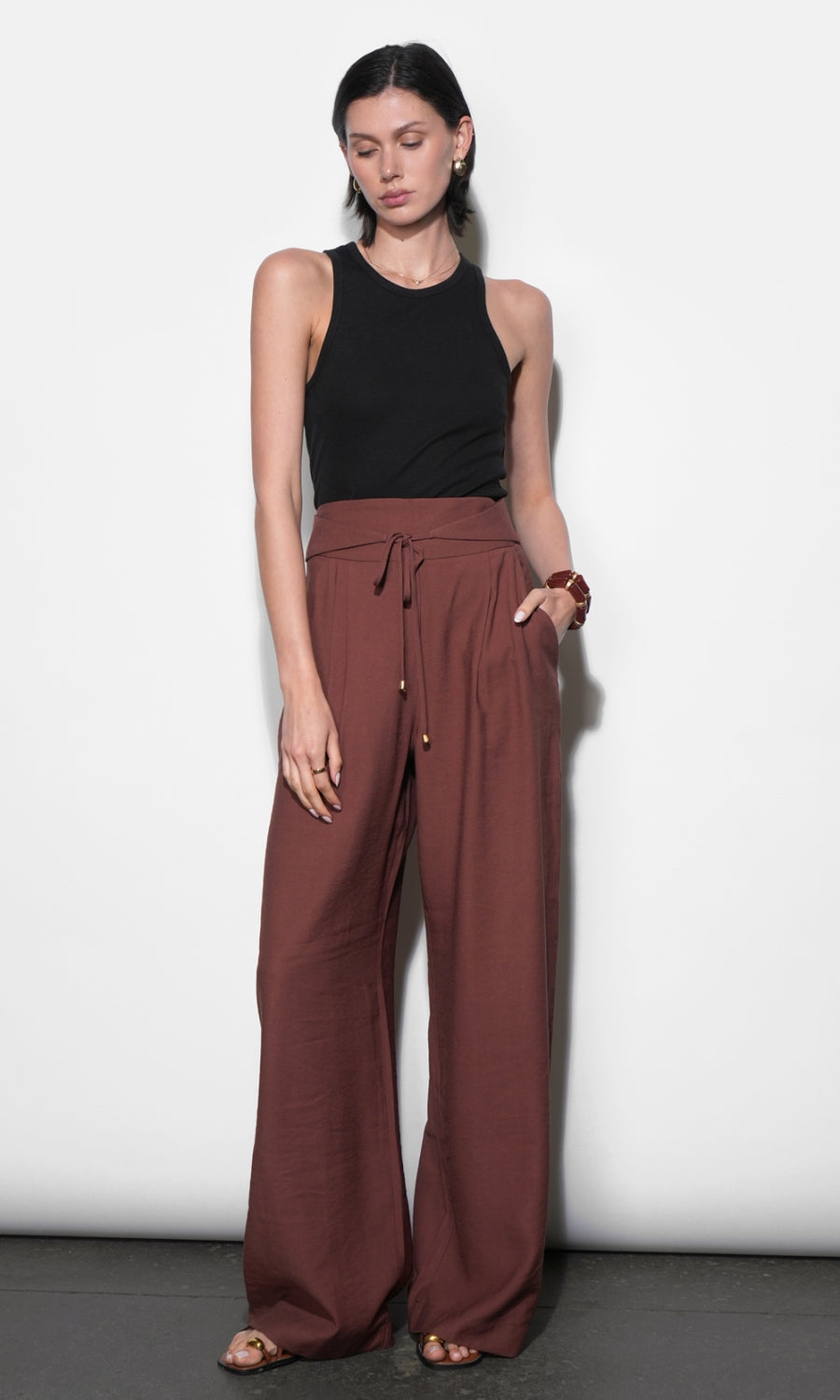 Taryn Waist Tie Detailed Wide Leg Pants