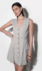 Zora Canvas Stripe Button Drown Mini Dress