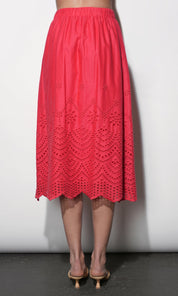 Faith Linen Blend Embroidered Midi Skirt