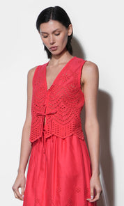 Effie Linen Blend Embroidered Vest Top