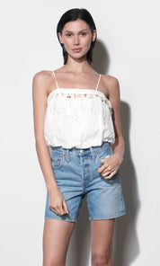 Alexa Embroidered Bubble Top With Shell Embellishment