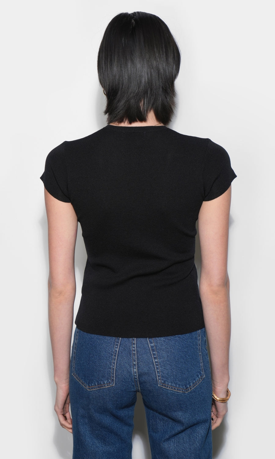 Vera Crew Neck Button Detailed Knit Black Top