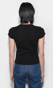 Vera Crew Neck Button Detailed Knit Black Top