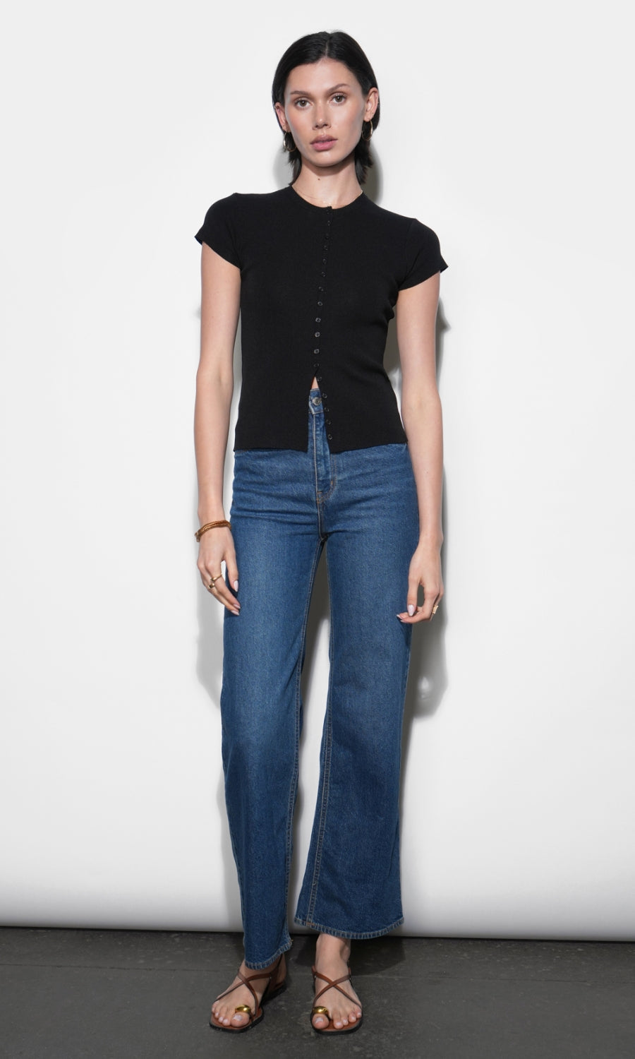 Vera Crew Neck Button Detailed Knit Black Top