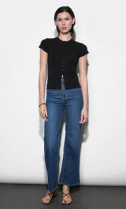 Vera Crew Neck Button Detailed Knit Black Top