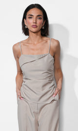 Acacia Fold Over Neck Cinched Waist Asymmetric Top