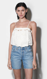 Alexa Embroidered Bubble Top With Shell Embellishment