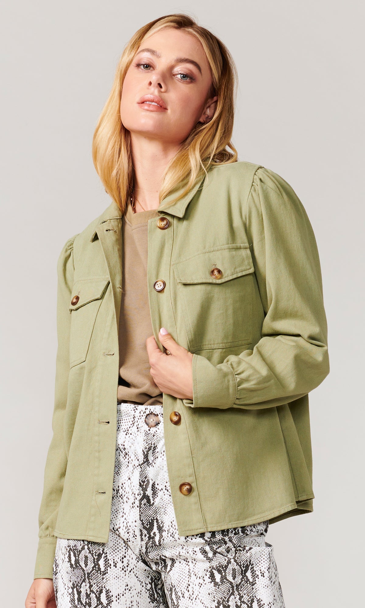 Alexia Cotton Twill Puff Sleeve Shirt Jacket
