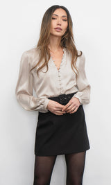 Aryanna Button Front Chalk Blouse