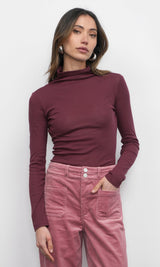 Astra High Neck Long Sleeve Sheer Knit Top