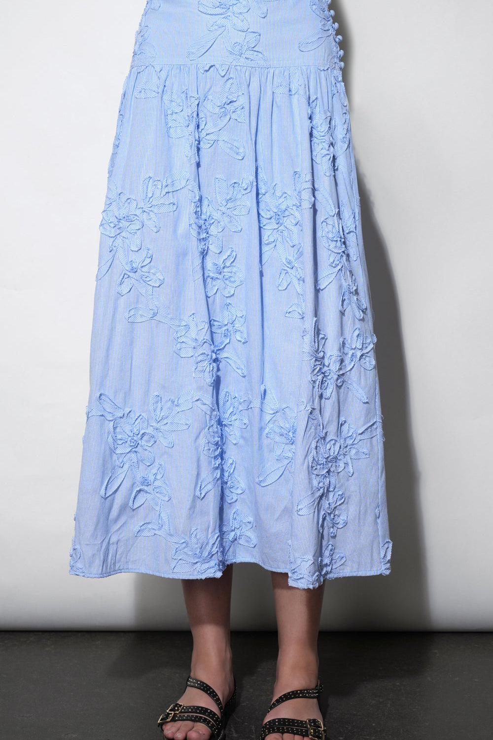 Aurora Midi Stripe Embroidered Skirt