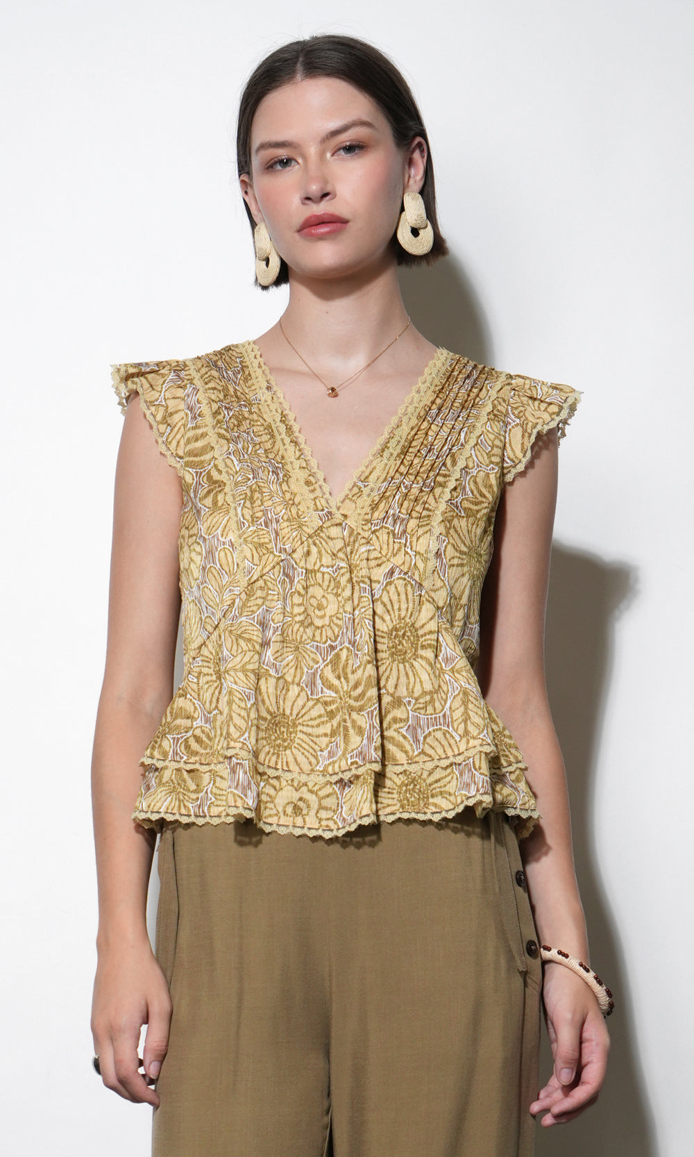 Aurora Pintuck Flutter Sleeve Top