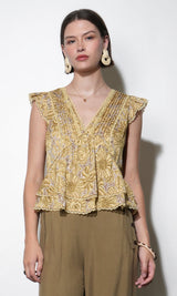 Aurora Pintuck Flutter Sleeve Top