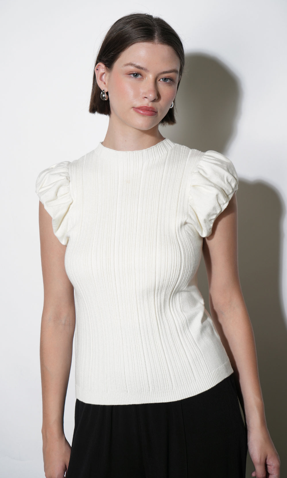 Austen Puff Cap Sleeve Rib Knit Top