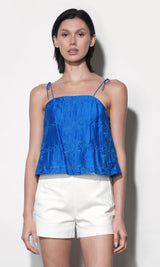 Bailey Embroidered Flounce Top with Tie Shoulder