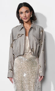 Brielle Zip Up Sequin Embroidered Jacket