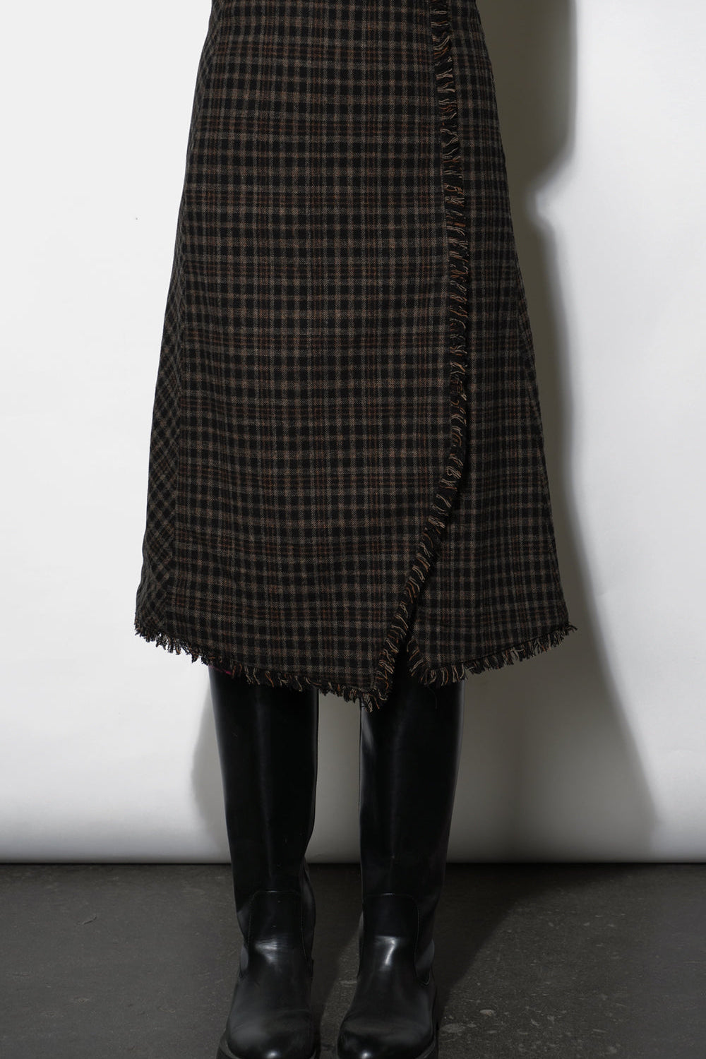 Brighton Asymmetric Plaid Fringe Skirt Midi Skirt
