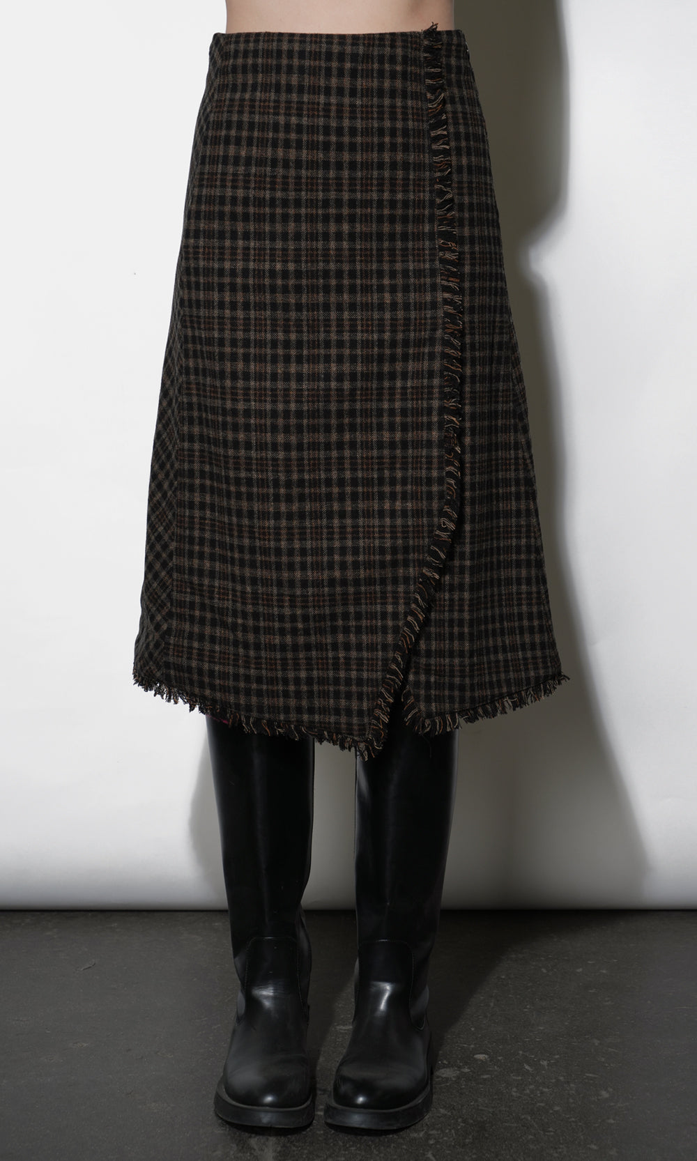 Brighton Asymmetric Plaid Fringe Skirt Midi Skirt