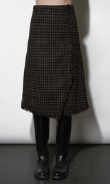 Brighton Asymmetric Plaid Fringe Skirt Midi Skirt