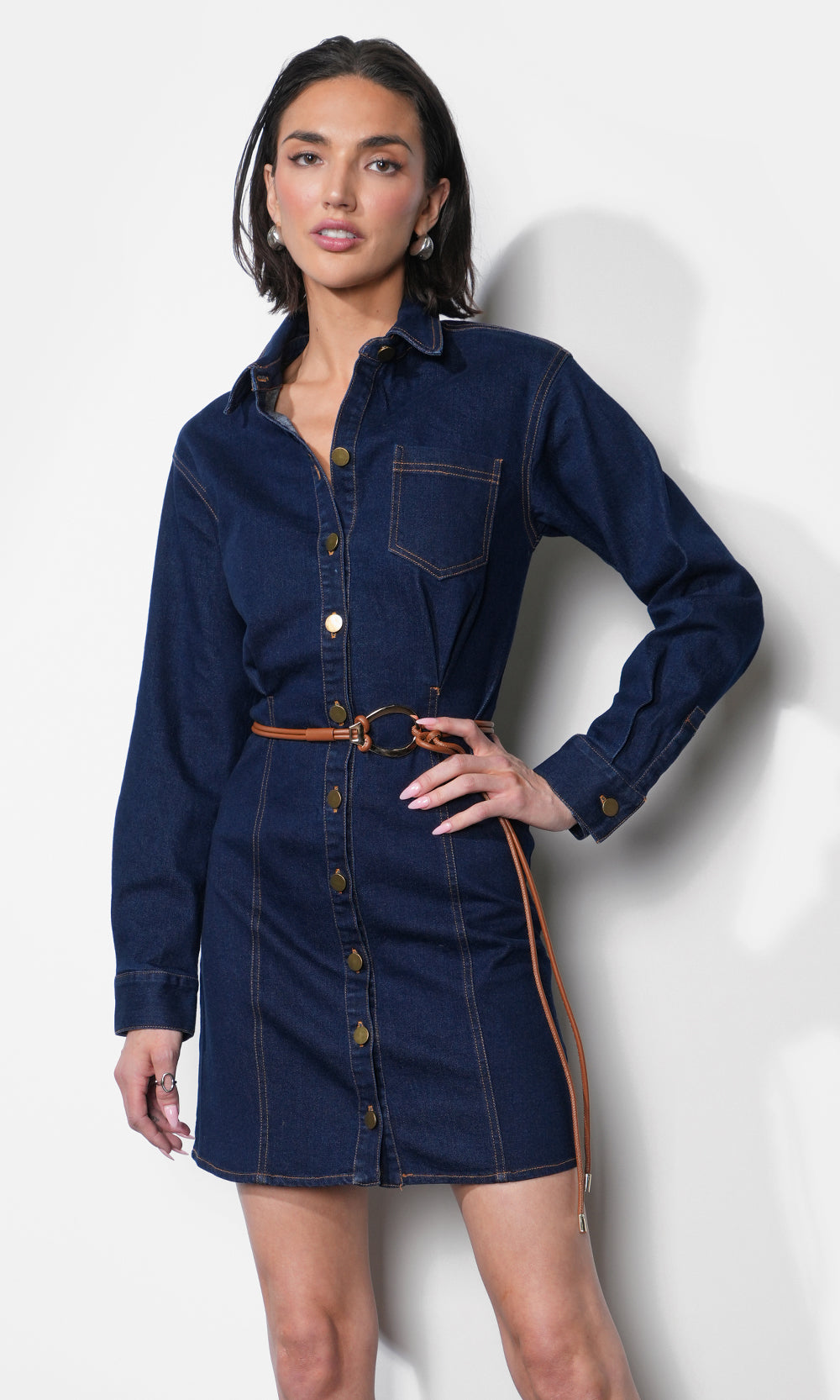 Calista Button Up Denim Mini Shirt Dress