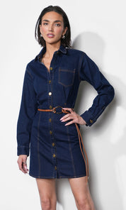 Calista Button Up Denim Mini Shirt Dress