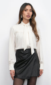 Cameron Button Up Neck Tie Blouse