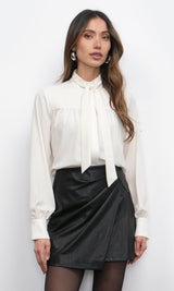Cameron Button Up Neck Tie Blouse