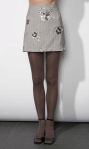 Camila Sequin Embroidered Pinstripe Mini Skirt
