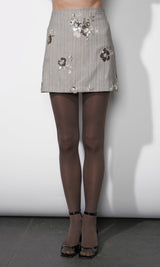 Camila Sequin Embroidered Pinstripe Mini Skirt
