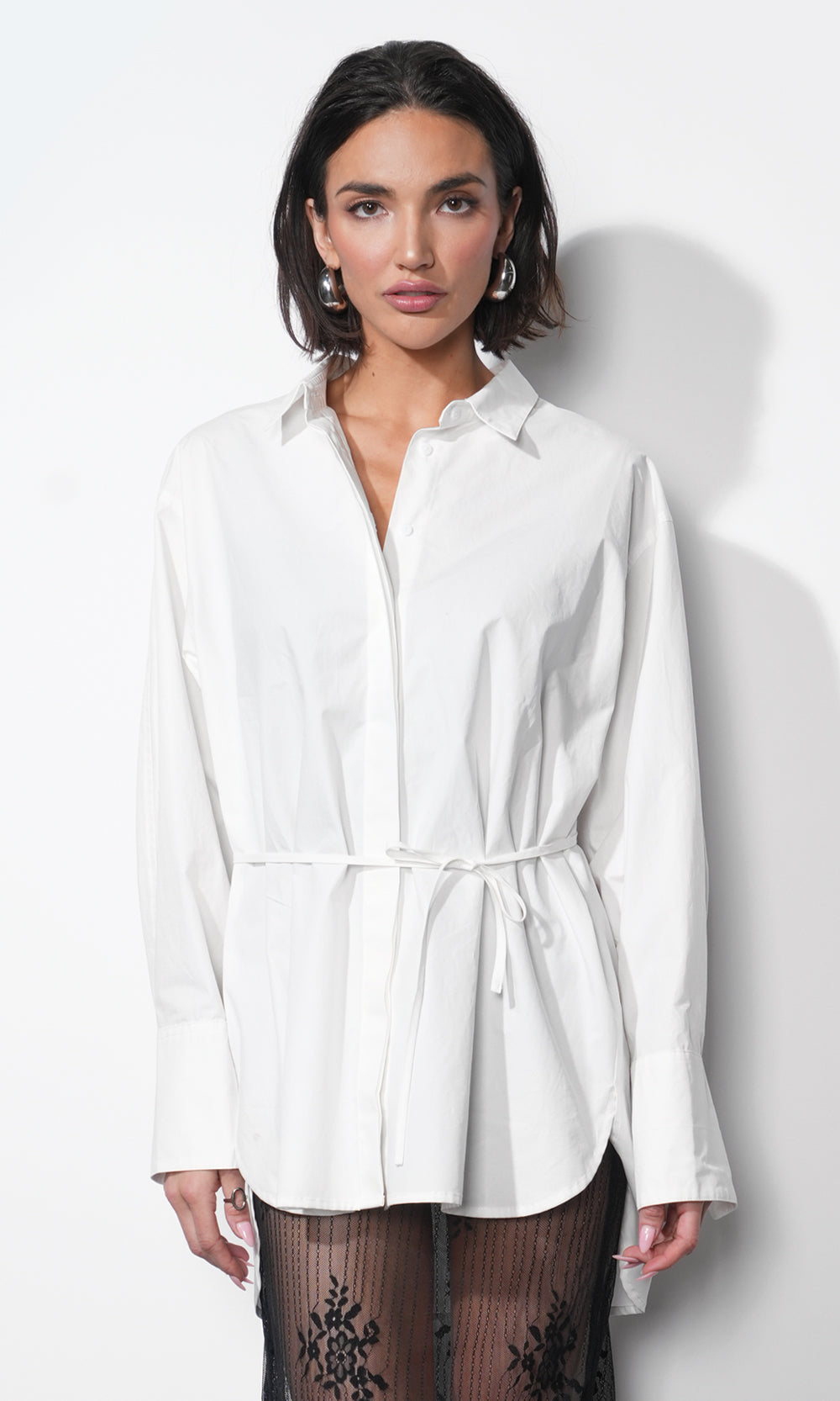 Charlotte Longline Oversized Button Up Shirt w/ Removable Tie
