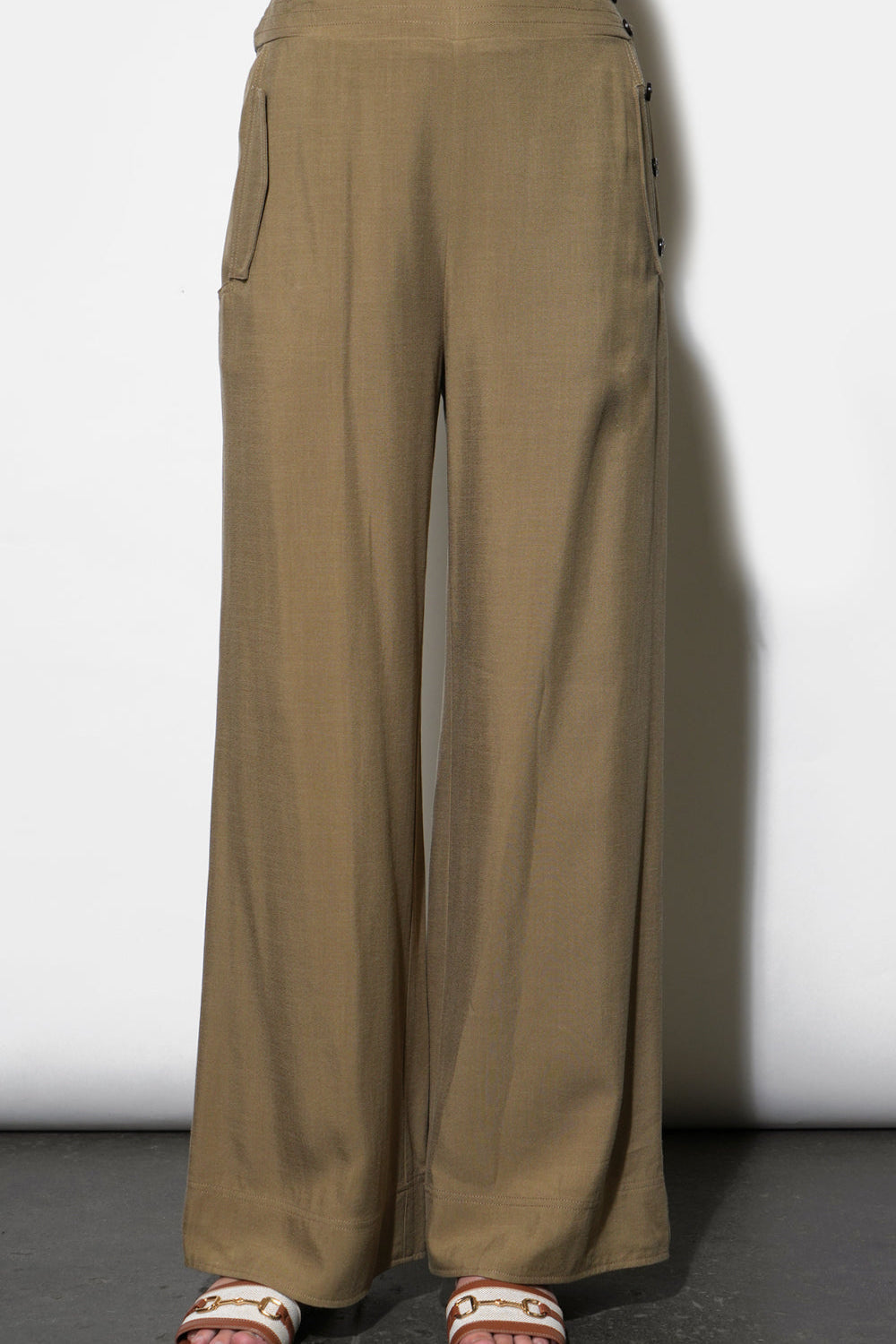 Chloe Wide Leg Pants With Side Button Detail