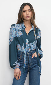 Cierra Button Up Tie Neck Blouse