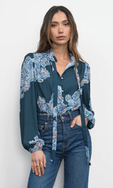 Cierra Button Up Tie Neck Blouse