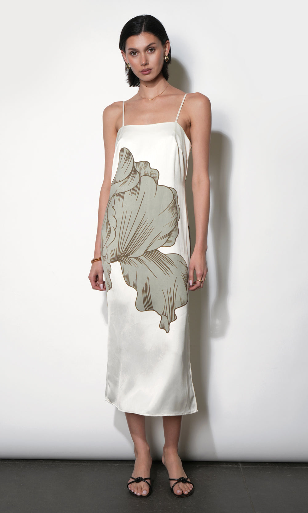 Dakota Midi Slip Dress w/ Leaf Motif